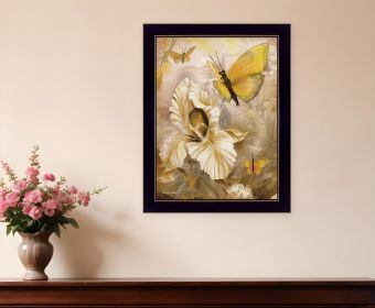 Flowers and Butterflies Print Wall Art (Framed: Black, Style: 1)