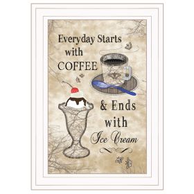 Everyday Starts with Coffee Print Kitchen Wall Art (Framed: White, Style: 2)